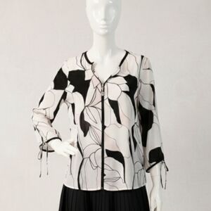 Ivanka Trump  Abstract Print Blouse Shirt White Black Long Sleeves sz La…